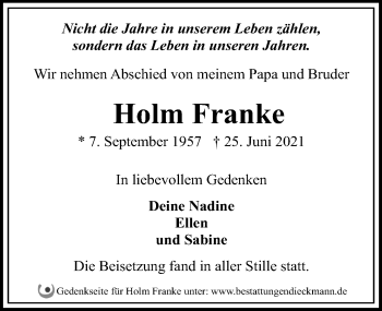 Traueranzeige von Holm Franke von Märkischen Allgemeine Zeitung