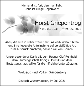 Traueranzeige von Horst Griepentrog von Märkischen Allgemeine Zeitung