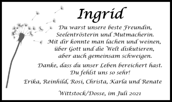 Traueranzeige von Ingrid  von Märkischen Allgemeine Zeitung