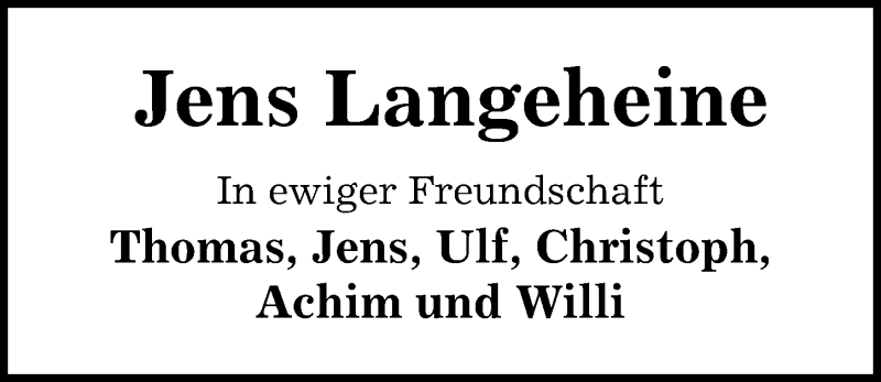  Traueranzeige für Jens Langeheine vom 21.07.2021 aus Peiner Allgemeine Zeitung