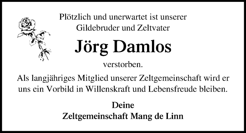  Traueranzeige für Jörg Damlos vom 23.07.2021 aus Lübecker Nachrichten