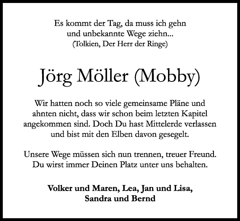  Traueranzeige für Jörg Möller vom 08.07.2021 aus Kieler Nachrichten