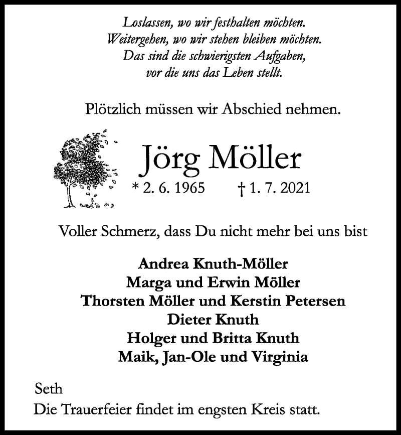  Traueranzeige für Jörg Möller vom 08.07.2021 aus Kieler Nachrichten