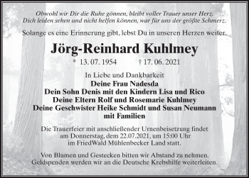 Traueranzeige von Jörg-Reinhard Kuhlmey von Märkischen Allgemeine Zeitung