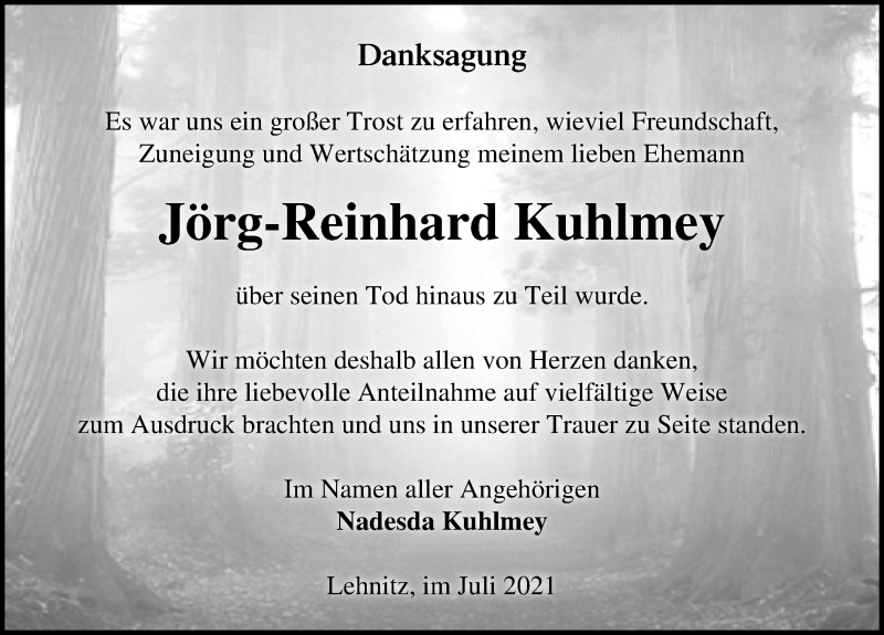  Traueranzeige für Jörg-Reinhard Kuhlmey vom 24.07.2021 aus Märkischen Allgemeine Zeitung