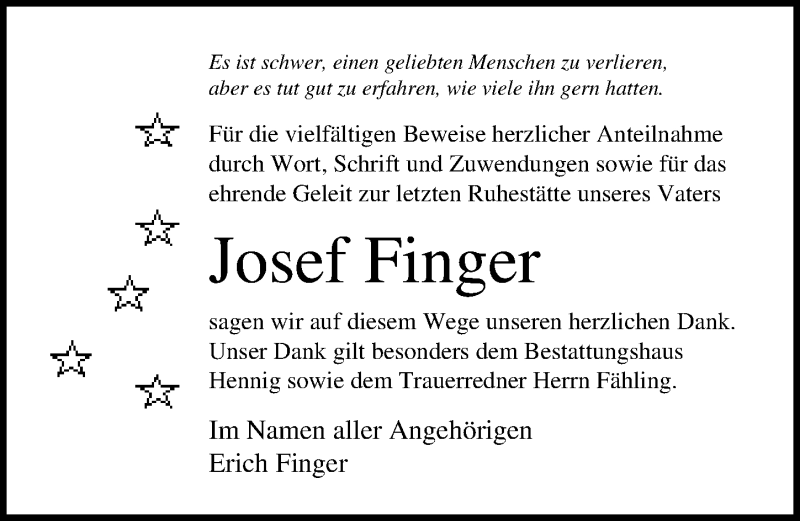  Traueranzeige für Josef Finger vom 24.07.2021 aus Ostsee-Zeitung GmbH