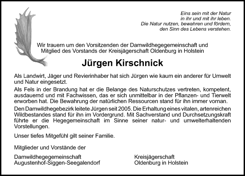  Traueranzeige für Jürgen Kirschnick vom 03.07.2021 aus Lübecker Nachrichten