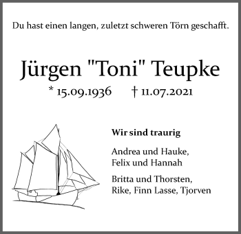 Traueranzeige von Jürgen  Teupke von Kieler Nachrichten