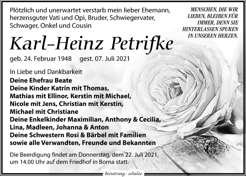  Traueranzeige für Karl-Heinz Petrifke vom 14.07.2021 aus Leipziger Volkszeitung
