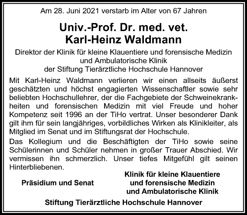  Traueranzeige für Karl-Heinz Waldmann vom 03.07.2021 aus Hannoversche Allgemeine Zeitung/Neue Presse
