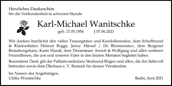 Traueranzeige von Karl-Michael Wanitschke von Ostsee-Zeitung GmbH