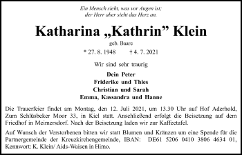 Traueranzeige von Katharina Klein von Kieler Nachrichten