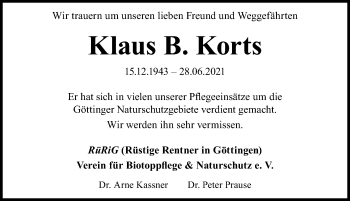 Traueranzeigen Von Klaus B. Korts | Trauer-anzeigen.de