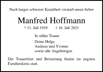 Traueranzeige von Manfred Hoffmann von Lübecker Nachrichten
