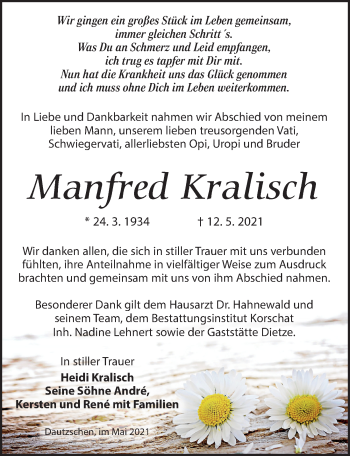 Traueranzeige von Manfred Kralisch von Torgauer Zeitung