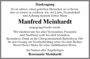 Traueranzeige von Manfred Meinhardt von Märkischen Allgemeine Zeitung