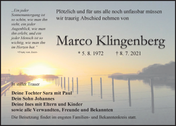 Traueranzeige von Marco Klingenberg von Ostsee-Zeitung GmbH