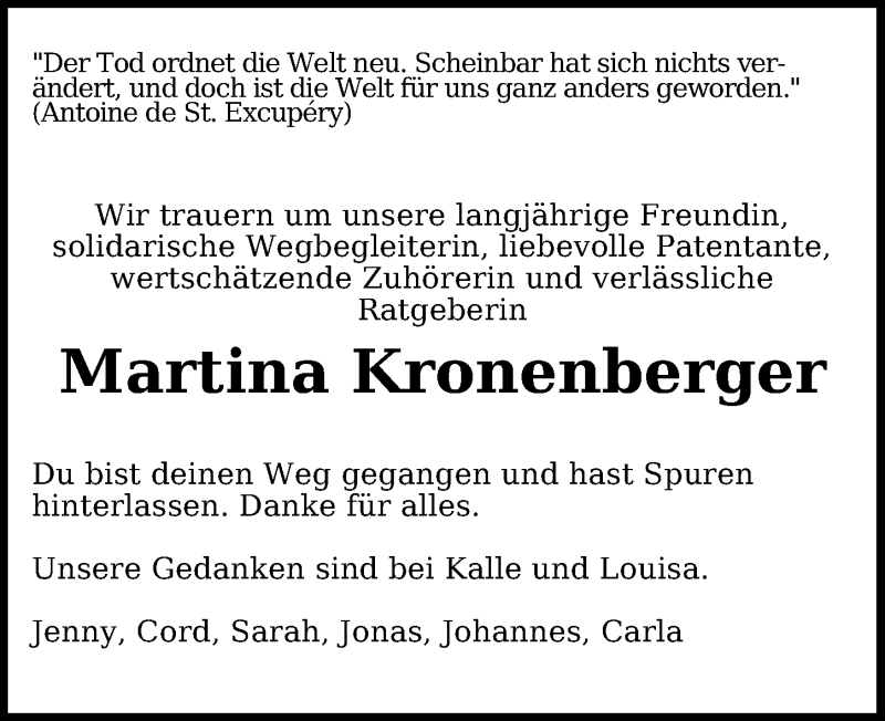  Traueranzeige für Martina Kronenberger vom 23.07.2021 aus Göttinger Tageblatt