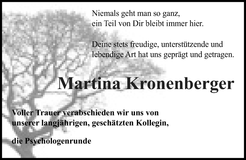  Traueranzeige für Martina Kronenberger vom 17.07.2021 aus Göttinger Tageblatt