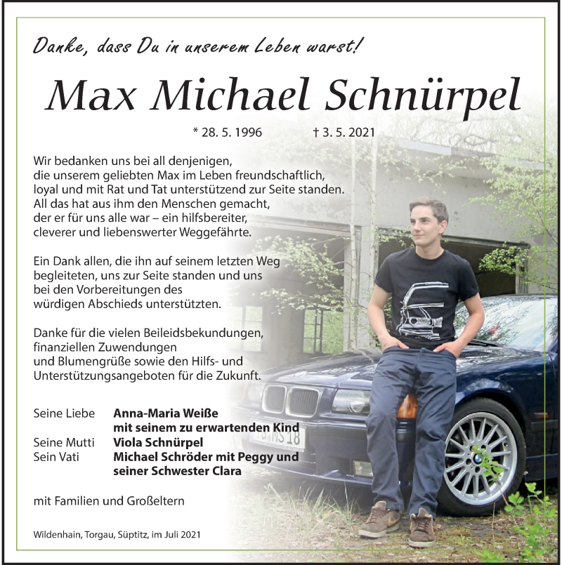  Traueranzeige für Max Michael Schnürpel vom 03.07.2021 aus Torgauer Zeitung