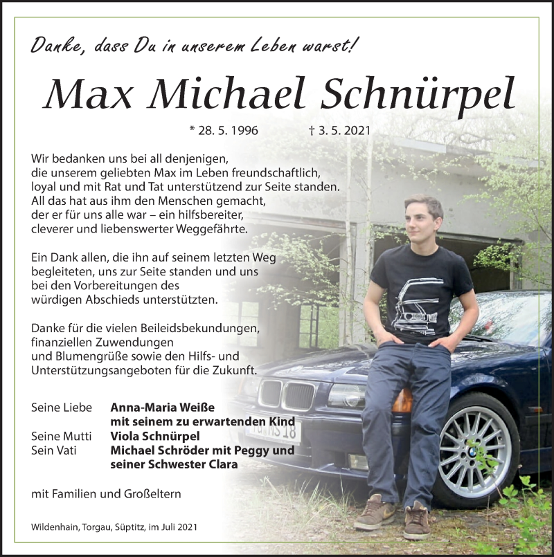  Traueranzeige für Max Michael Schnürpel vom 03.07.2021 aus Leipziger Volkszeitung