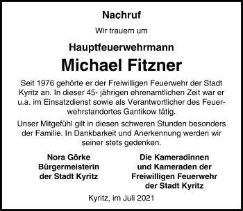 Traueranzeige von Michael Fitzner von Märkischen Allgemeine Zeitung