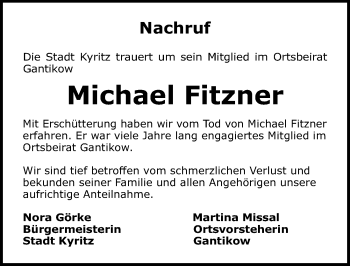 Traueranzeige von Michael Fitzner von Märkischen Allgemeine Zeitung