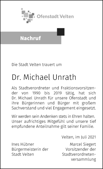 Traueranzeige von Michael Unrath von Märkischen Allgemeine Zeitung