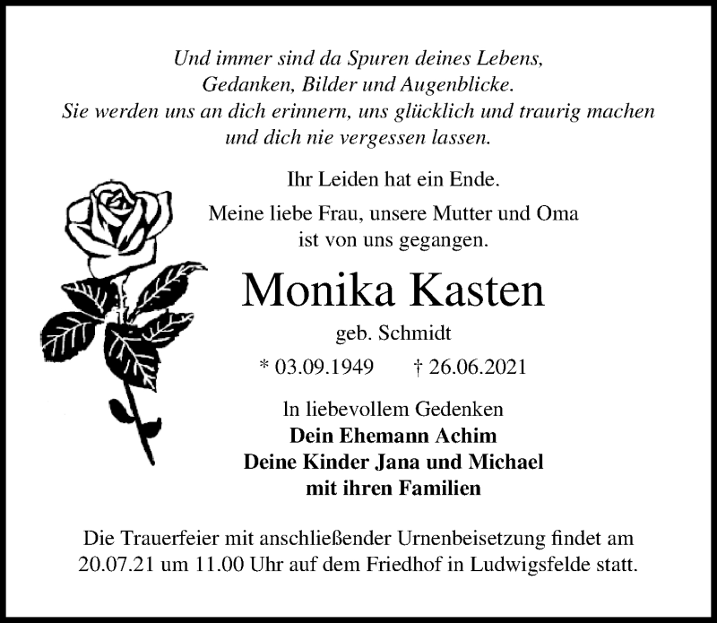  Traueranzeige für Monika Kasten vom 10.07.2021 aus Märkischen Allgemeine Zeitung
