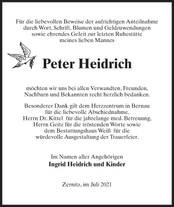 Traueranzeige von Peter Heidrich von Märkischen Allgemeine Zeitung