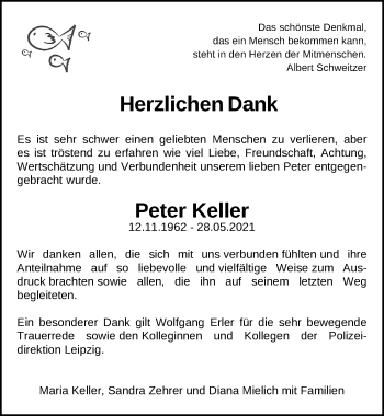 Traueranzeige von Peter Keller von Leipziger Volkszeitung