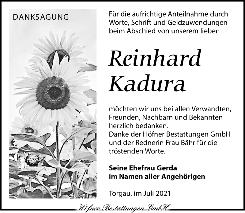  Traueranzeige für Reinhard Kadura vom 10.07.2021 aus Torgauer Zeitung