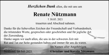 Traueranzeige von Renate Nützmann von Ostsee-Zeitung GmbH
