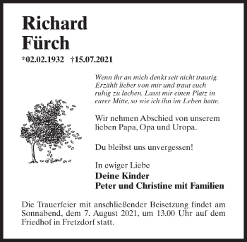 Traueranzeige von Richard Fürch von Märkischen Allgemeine Zeitung