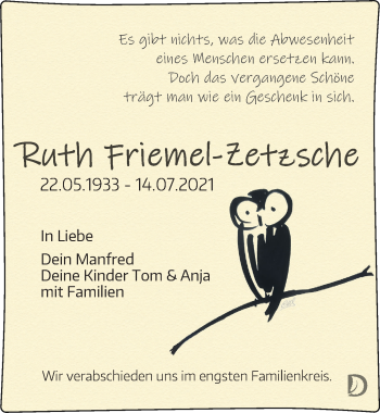 Traueranzeige von Ruth Friemel-Zetzsche von Leipziger Volkszeitung