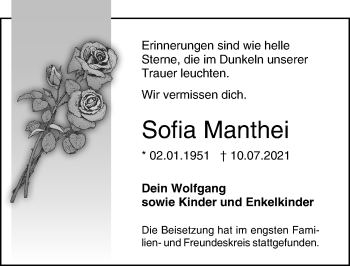 Traueranzeige von Sofia Manthei von Lübecker Nachrichten