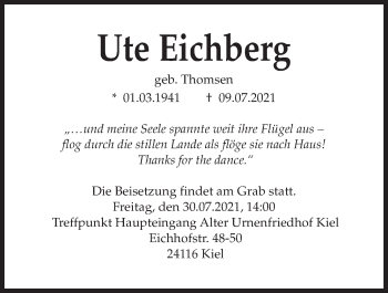 Traueranzeige von Ute Eichberg von Kieler Nachrichten