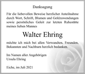 Traueranzeige von Walter Ehring von Märkischen Allgemeine Zeitung