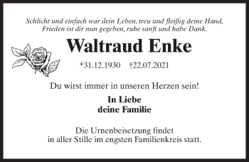Traueranzeige von Waltraud Enke von Märkischen Allgemeine Zeitung