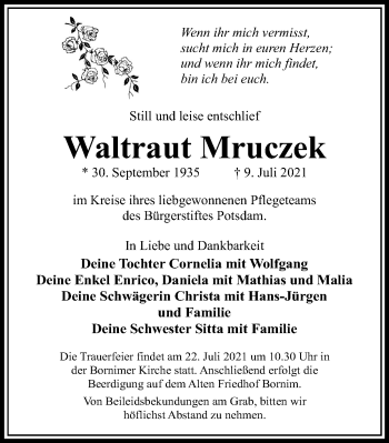 Traueranzeige von Waltraut Mruczek von Märkischen Allgemeine Zeitung
