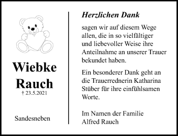 Traueranzeige von Wiebke Rauch von Lübecker Nachrichten