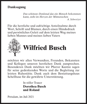 Traueranzeige von Wilfried Busch von Märkischen Allgemeine Zeitung