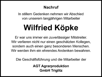 Traueranzeige von Wilfried Köpke von Märkischen Allgemeine Zeitung