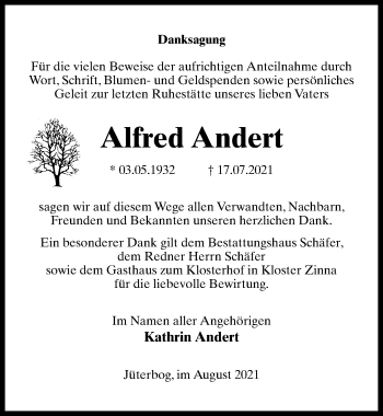 Traueranzeige von Alfred Andert