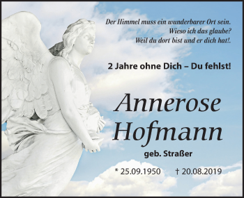 Traueranzeige von Annerose Hofmann von Leipziger Volkszeitung