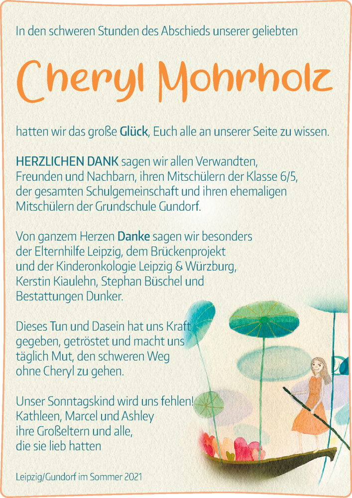  Traueranzeige für Cheryl Mohrholz vom 07.08.2021 aus Leipziger Volkszeitung