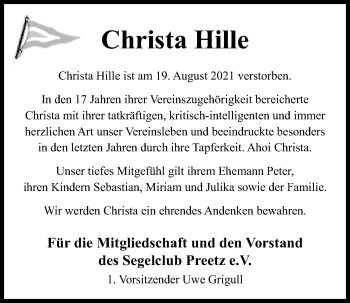 Traueranzeige von Christa Hille von Kieler Nachrichten