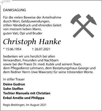 Traueranzeige von Christoph Hanke von Leipziger Volkszeitung