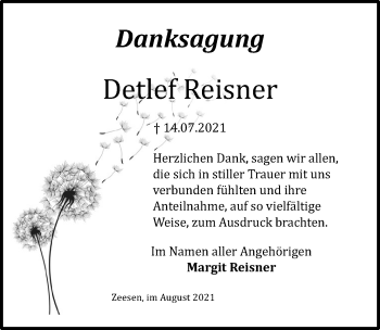 Traueranzeige von Detlef Reisner von Märkischen Allgemeine Zeitung