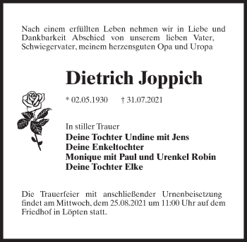 Traueranzeige von Dietrich Joppich von Märkischen Allgemeine Zeitung